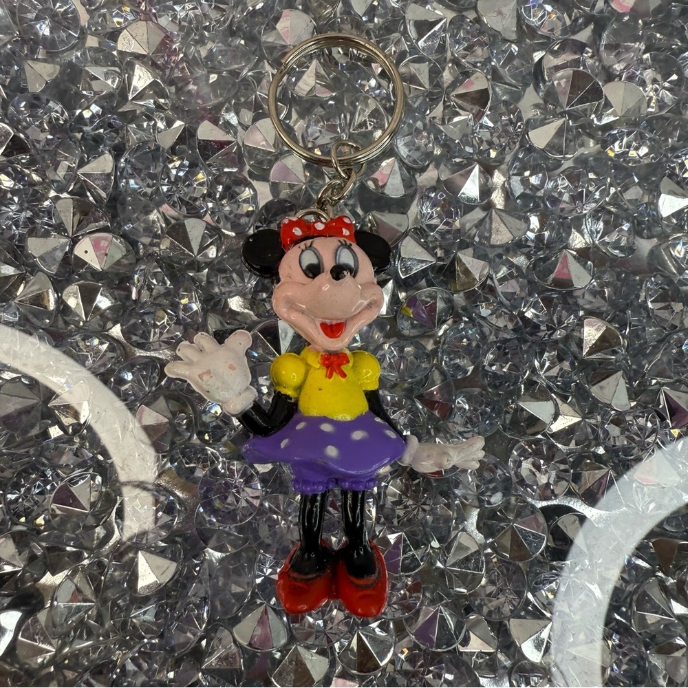 Disney Purple & Yellow Minnie Keychain Toy with Polkadot Red Bow